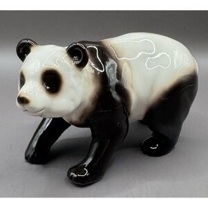 Vintage Franz Panda Figurine Glazed Porcelain Black & White 5" Tall